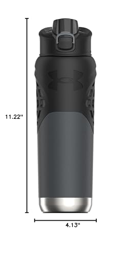 Under Armour 24Oz Stainless Steel Water Bottle, Insulated, Carabiner Easy Carry Hook, Leak Proof, Kids & Adults, All Sports, Gym - color: Pitch Grey