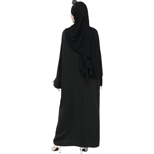 Women 1PC Abaya Dress Simple Kaftan Eid Dress for Women Muslim Casual Robe Fashion Jilbab Dubai Travel Outfits - color: Black, size: Large