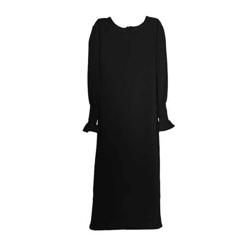 Muslim Dress for Baby Kids Girl Toddler Abaya Kaftan Prayer Long Sleeve Dress Dubai Ramadan Hijab Set Clothes - color: Black, size: 7-8 Years
