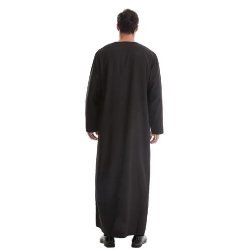 IWEMEK Men Muslim Thobe Long Sleeve Kaftan Robe with Pockets Saudi Arabic Thobe Ramadan Middle East Dubai Islamic Abaya Dress - color: Black, size: Small
