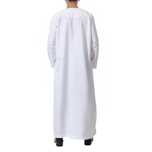 ITODA Embroidered Muslim Arabic Thobe Long Sleeve Kaftan Islamic Ramadan Prayer Robe - color: White-3