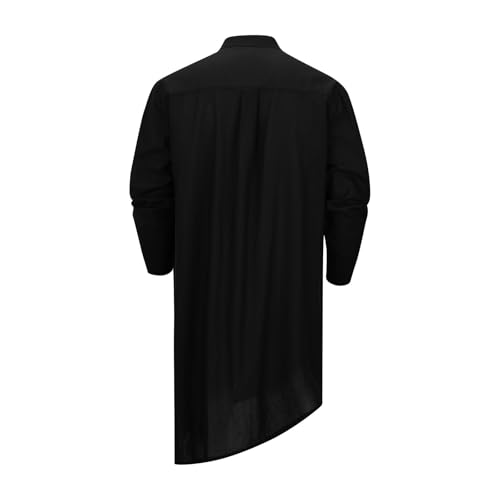 RTTUIOP Kurta Men Thobe Muslim Clothes Button Down Casual Henley Shirts Long Sleeve Robe Cotton Linen Muslim Gown Shirt - color: 01-black, size: XX-Large