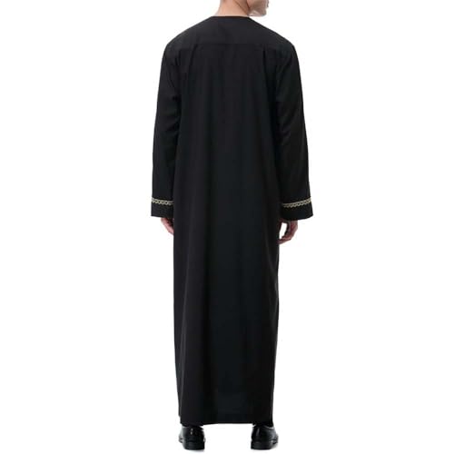 Muslim Robe for Men Arab Long Sleeve Kaftan Islamic Arabic Abaya Thobe Ramadan Middle East Islamic Cloth Shirt Gown - color: Black, size: XX-Large