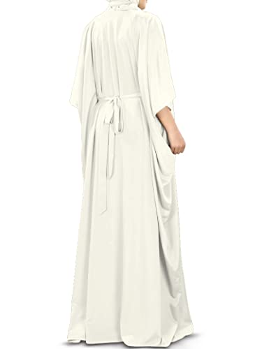 MyBatua Women's Kaftan, Free Size Abaya, Dubai Islamic Dress, Muslim Maxi KF-001 - color: Cream