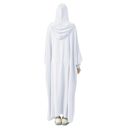 Abaya Muslim Dress Women Prayer Dress Long Sleeve Hooded Loose Maxi Dress Arabian Dubai Islamic Clothes - color: White