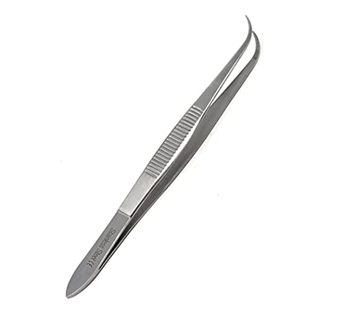 Iris Eye Dressing Forceps 4.5", Half Curved, Serrated Tips Made of Premium Quality Stainless Steel