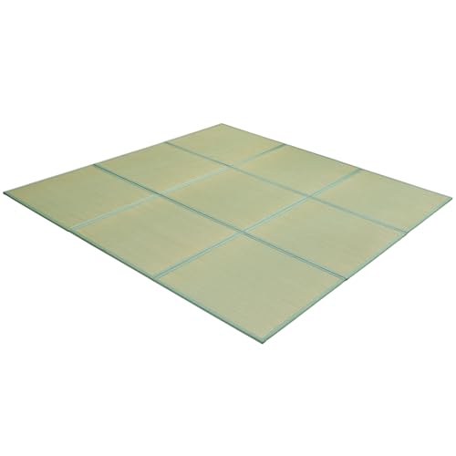 Japanese Rush Grass Tatami Mat Rug, 31.5"x31.5"x0.5",9pc,Fold DIY | Japanese Portable Firm Traditional Foldable with Non-Slip Design, Floor Padding for Crawling and Yoga, Relaxing, Meditation