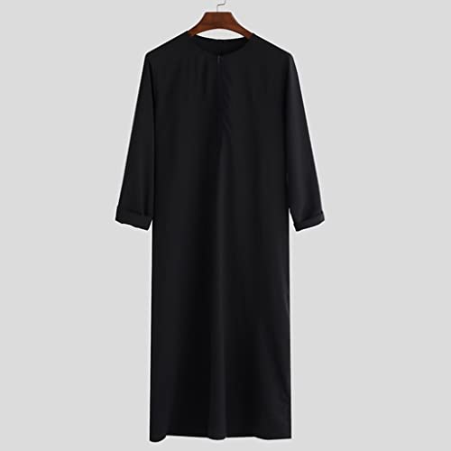 Men's Muslim Clothes Kaftan Robe Islamic Abaya Dubai Long Gown Thobe Long Sleeve Ethnic Clothes Male Shirt (Color : Black, Size : X-Large) - size: X-Large
