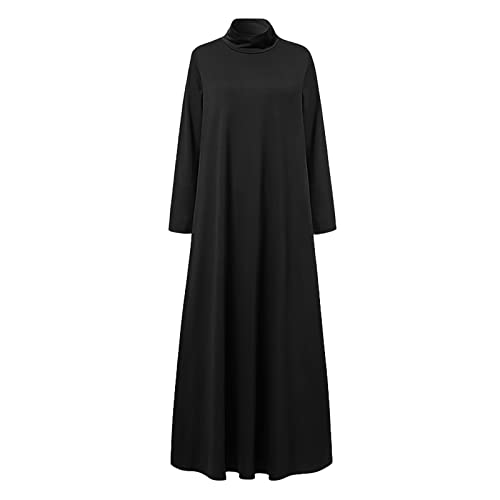 Xiaojmake Women Turtleneck Tunic Dresses Casual Long Sleeve Maxi Dress Long Sleeve Floore Length A Line Long Prayer Dress - color: Black, size: Small