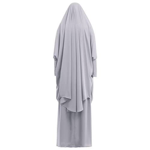 Abayas for Women Muslim Chiffon Prayer Burqa Dress Burkas for Women Muslim Hijab Dress Full Length Islamic Veil Abaya Set - color: Grey