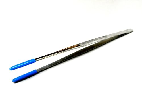 12 Inch Tweezer with PVC Rubber Tips Coated Straight Flat Tip Stainless Steel Forceps Steam Ultrasonic Cleaning Tweezer | Non-Marring | Good Grip | Jewelry | Hobby Crafts Industrial Electronic By JTS