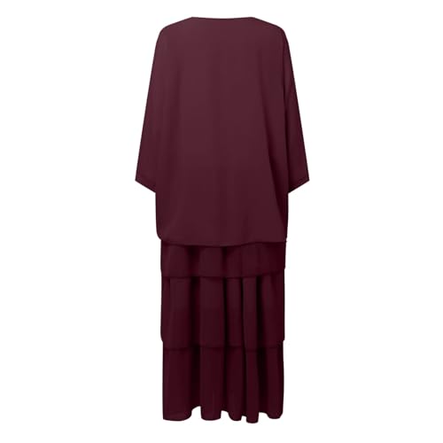 Prayer Clothes for Muslim Women One-Piece Long Sleeve Islamic Prayer Dress O Neck Slim Fit Maxi Dress Dress - color: Wine, size: Large