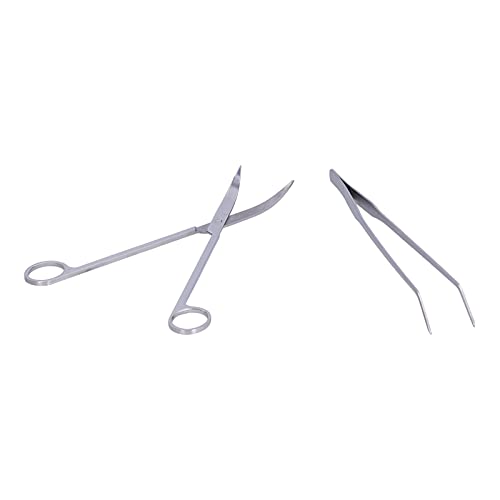 4 in 1 Aquarium Tools Kit, Aluminum Alloy Aquascaping Tool Set with Straight and Curved Tweezers, Spatula, Scissors for Fish Tank Plant Cleaning and Substrate