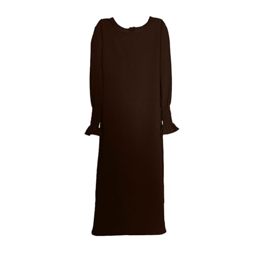 Muslim Dress for Baby Kids Girl Toddler Abaya Kaftan Prayer Long Sleeve Dress Dubai Ramadan Hijab Set Clothes - color: Brown, size: 5-6 Years