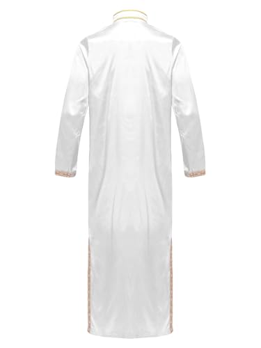 Jhaoyu Men Abaya Dress Kaftan Thobe Muslim Gown Maxi-muslim Shirt Dubai Robes Prayer Robe - color: White, size: Medium