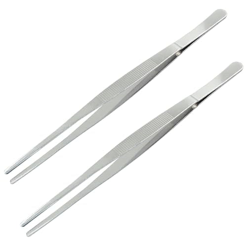 2 Pcs 10 Inch Stainless Steel Forceps, Straight | Metal Tweezers, Kitchen, Crafts, Plants - size: 10 Inch
