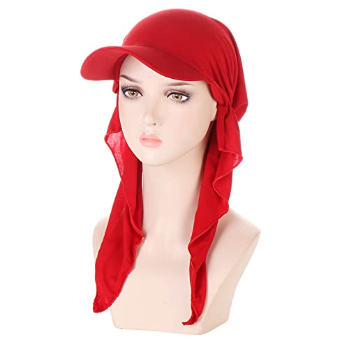 Hijab Scarf for Women Baseball Curved Brim Cap | Soft Breathable Cotton, Lightweight Feel, Adjustable Strap, Curved Brim, Summer Wear, Outdoor Activity, Casual Daily Use - color: 08#_red