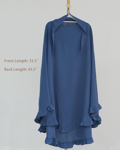 Muslim Prayer Hijab Solid Color Ruffled Head Scarf Women Islamic Head Cover Khimar - color: Foggy Blue