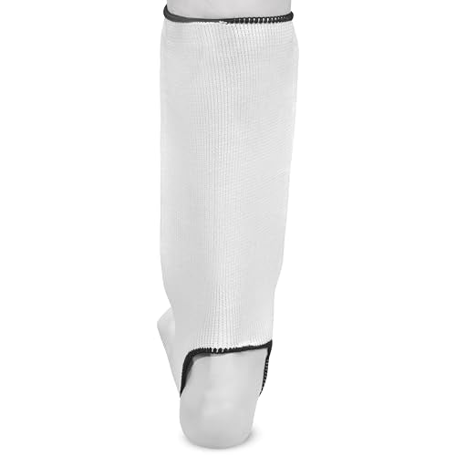Muay Thai Shin in Step, Kickboxing MMA Boxing Training Elasticated Breathable Leg Foot Guard Socks Pair - color: White, size: Small