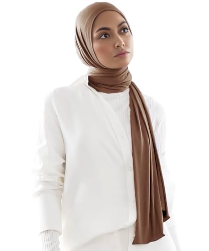 Harewom Polyester Hijab Lightweight Solid Head Wrap Scarf for Women Daily - color: Camel