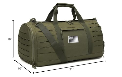 QT&QY 40L Military Tactical Duffle Bag For Men Sport Gym Bag Fitness Tote Travel Duffle Bag Training Workout Bag With Shoe Compartment Basketball Football Weekender Bag - color: Army Green