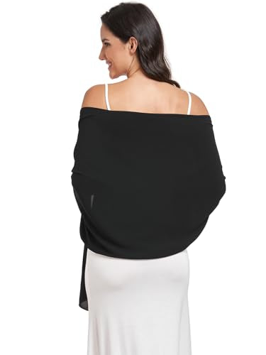 Chiffon Shawl and Wraps for Women Warm Scarves Wedding Evening Bridal Scarfs Pashmina Shawls - color: Black