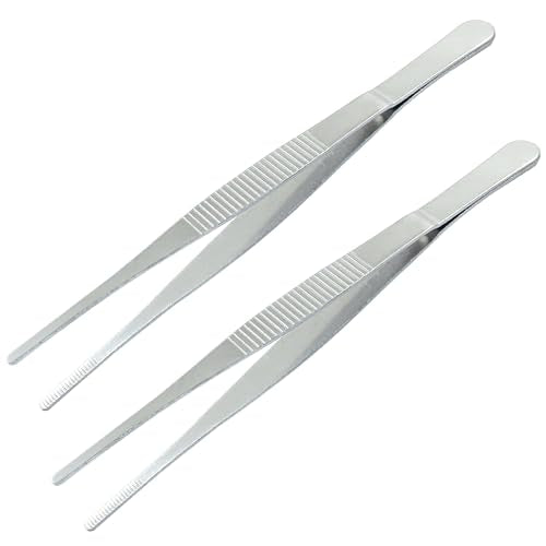 2 Pcs 6 Inch Stainless Steel Forceps, Straight | Metal Tweezers, Kitchen, Crafts, Plants - size: 6 Inch