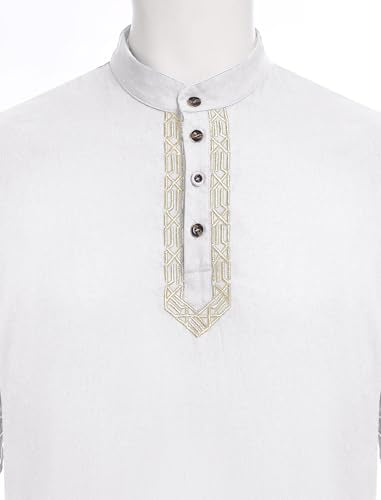 Odizli Muslim Clothes For Men Long Sleeve Stand Collar Thobe Saudi Jubba Dishdasha Kurta Diwali Outfits Indian Clothes - color: White, size: Small