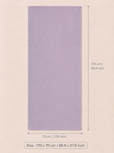 Chiffon Hijab Scarf for Women, Rhinestone Pearl Muslim Head Scarf, Lightweight Shawl Wrap - color: Light Purple