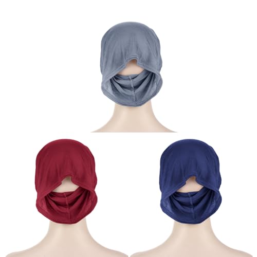 PURFUN 3 Pcs Muslim Inner Hijab Caps Women Solid Color Under Hijab Caps Stretchy Breathable Full Cover Undercap Tube Bonnet - color: Red+navy+grey