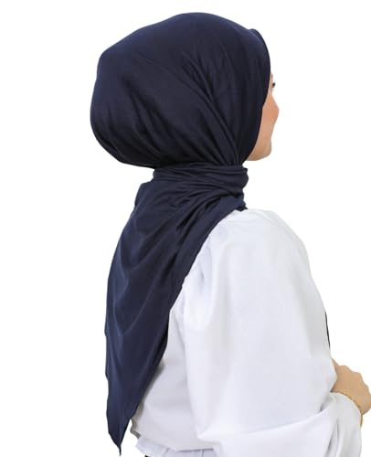Prien Hijab for Women Viscose Scarf Lightweight Muslim Hijabs Long Shawl Islamic Scarves Turkey Silk Headscarf for Womens - color: Navy Blue