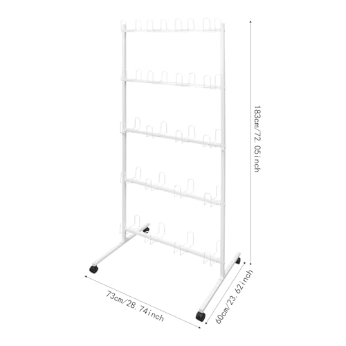 Boxing Gloves Drying Rack with Wheels, 5-Tier Metal Storage Stand Holds 20 Pairs, Freestanding Boxing Glove Organizer for Gym Home Training Room, White