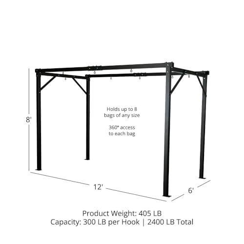 Titan Fitness Heavy Bag Boxing Stand - Holds 8 Bags, 12'x6' Commercial Boxing Training Rack, 360-Degress Access, 3" Steel Tubing with Bolt-Down Stability, Collapsible to 4-Bag Setup