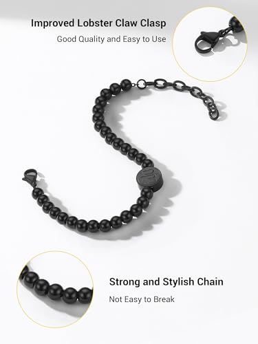 PROSTEEL Allah Bracelet, Muslim Islamic Jewelry Religious Islam Arabic God Charm Stainless Steel Beads Chain Bracelet, fits wrist from 5.9'' to 7.9'', Come with Box - color: 04 black-beads chain