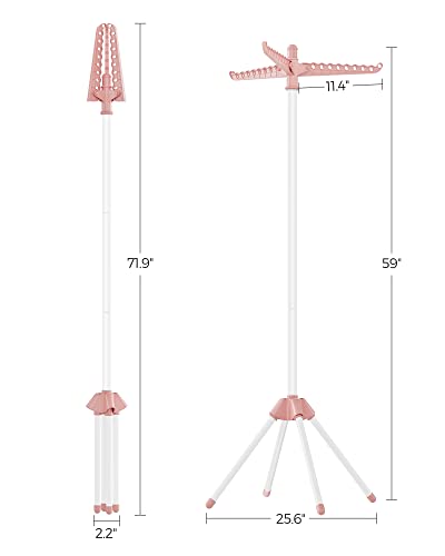 SONGMICS 의류 건조대, 149.9cm(59인치) 접이식 세탁 건조대, 행거용 회전 가능한 팔 3개, 다리 4개, 스테인리스 스틸, 옷 27피스용, 핑크 및 화이트 ULLR510P01 - color: 핑크 + 화이트., style: 1단