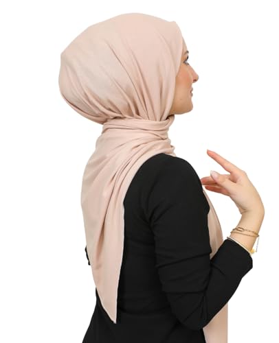 Prien Hijab for Women Viscose Scarf Lightweight Muslim Hijabs Long Shawl Islamic Scarves Turkey Silk Headscarf for Womens - color: Beige