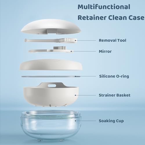 Retainer Case Denture Bath Case Basket Mirror Leak-proof White Hanburger | 2-in-1 design Strainer Basket No-Leak Cleaning Case for Mouth Guard Cute Removal Tool,Aligner chewies,Bursh - color: White Hanburger