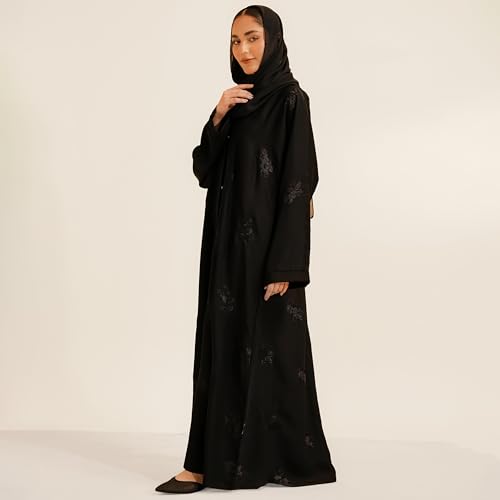 Abaya Dress for Women, Fully Button Up Muslim Abaya in Premium Nida Fabric – Long Sleeve Modest Islamic Maxi Dress - color: Black, size: XX-Large