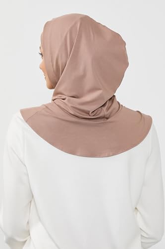 Aisha's Design Full Coverage%95 Cotton Bonnet for Women, Ready-to-Wear Hijab Bonnet Headscarf with Neck Coverage - color: Mink