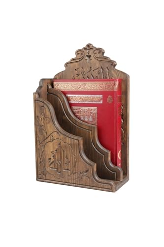 Wooden Wall Mount Holder for Quran, Double Compartment, Brown - Wood