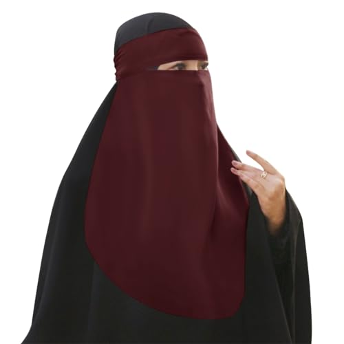 Single Layer Niqab, Soft Chiffon Muslim Veil Face Cover, One Layer Nose Piece, Hijab Prayer Face Mask for Women Men - color: Red
