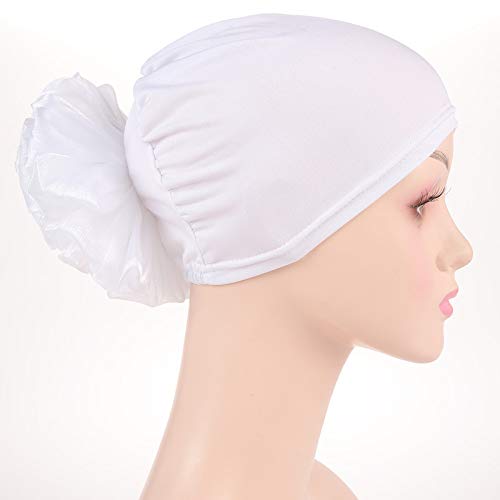 Women Flower Elastic Turban Beanie Head Scarf wrap Chemo Cap hat for Cancer Patient - color: White Red