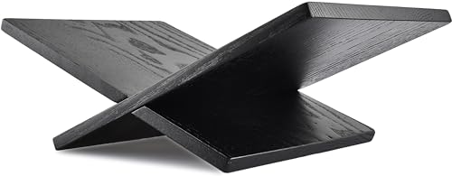 Honygebia Solid Wood Book Stands - Cross Frame Black Oak Wooden Book Holder, Open Bookstand for Display and Reading, Suitable for Art, Bible, Cookbook, Easel, Magazine, Textbooks - color: Black