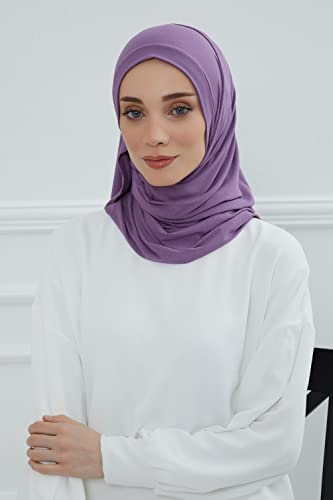 Aisha's Design Jersey Shawl for Women Instant 95% Cotton Modesty Turban Cap Hat Head Wrap Cotton Scarf - color: Purple