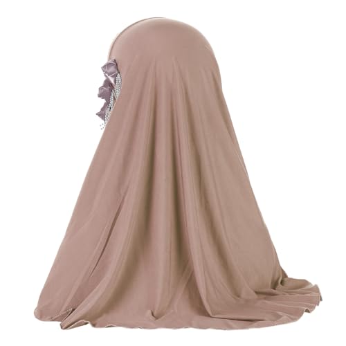 Women Soft One Piece Hijab Long Muslim Turban Islamic Full Head Scarf - color: 3 Flowers/Pink
