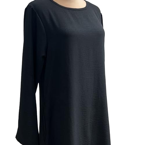 Women Abaya Muslim Dress Long Sleeve Modest Prayer Maxi Kaftan Islamic Clothes with Pockets - color: Black, size: X-Large