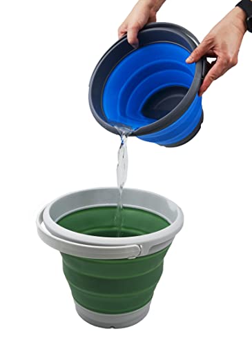 SAMMART 5.5L (1.4 Gallon) Collapsible Plastic Bucket with Lid - Foldable Round Tub with Lid - Portable Fishing Water Pail - Space Saving Outdoor Waterpot. (Grey/Blue, 1) - color: Grey/Blue