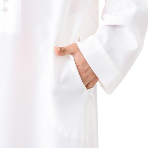 Boys Arabic Thobe Solid Long Sleeve Muslim Kaftan Robe Kids Boys Crew Collar Button Islamic Thobe Ramadan Eid Outfit - color: White, size: 3-4T