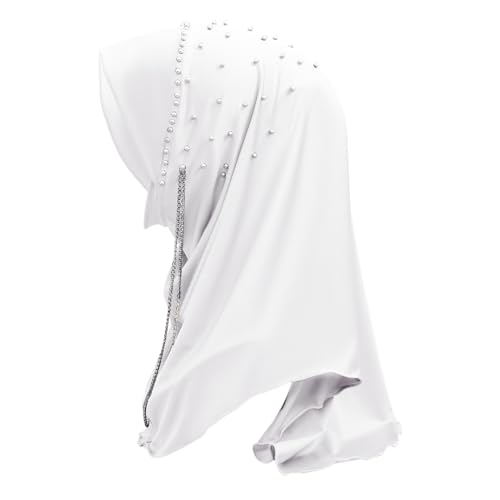 Women Soft One Piece Hijab Long Muslim Turban Islamic Full Head Scarf - color: Chains/White