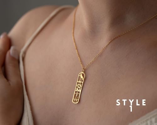925 Sterling Silver Egyptian Hieroglyphic Name Necklace Dainty Cartouche Pendant Jewelry for Personalized by Hongyu Studio